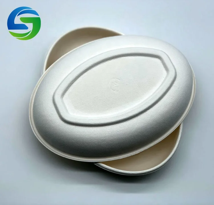 Green Compostable Biodegradable Sugarcane Bagasse 815ml Oval Disposable Paper Salad Bowls