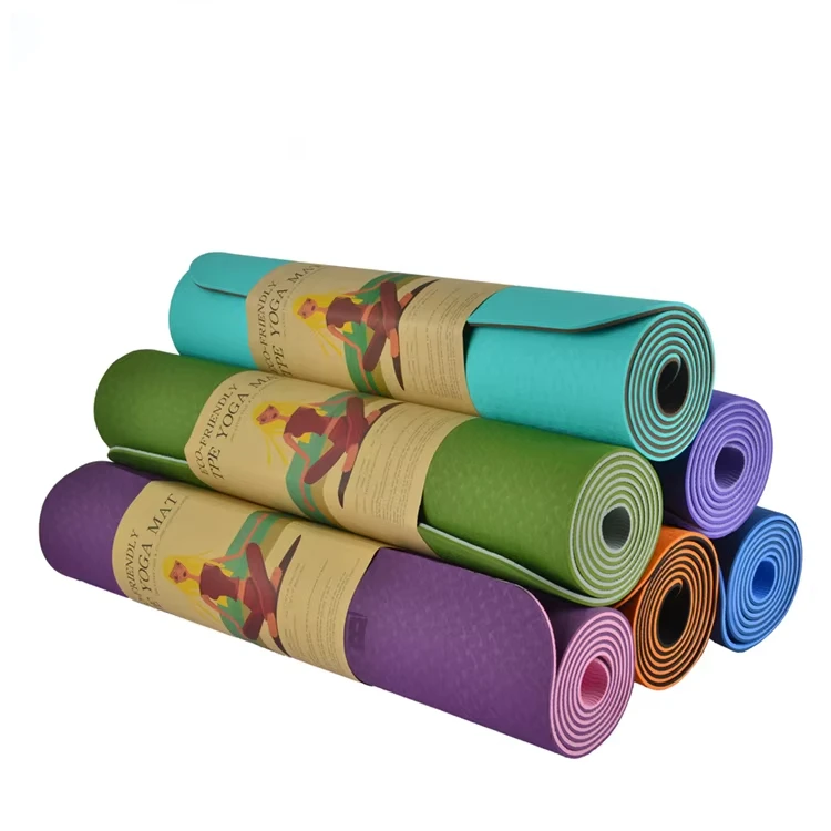 wholesale 6MM Double layers TPE Custom Print Logo Label Waterproof Anti Slip TPE Eco Yoga Mat
