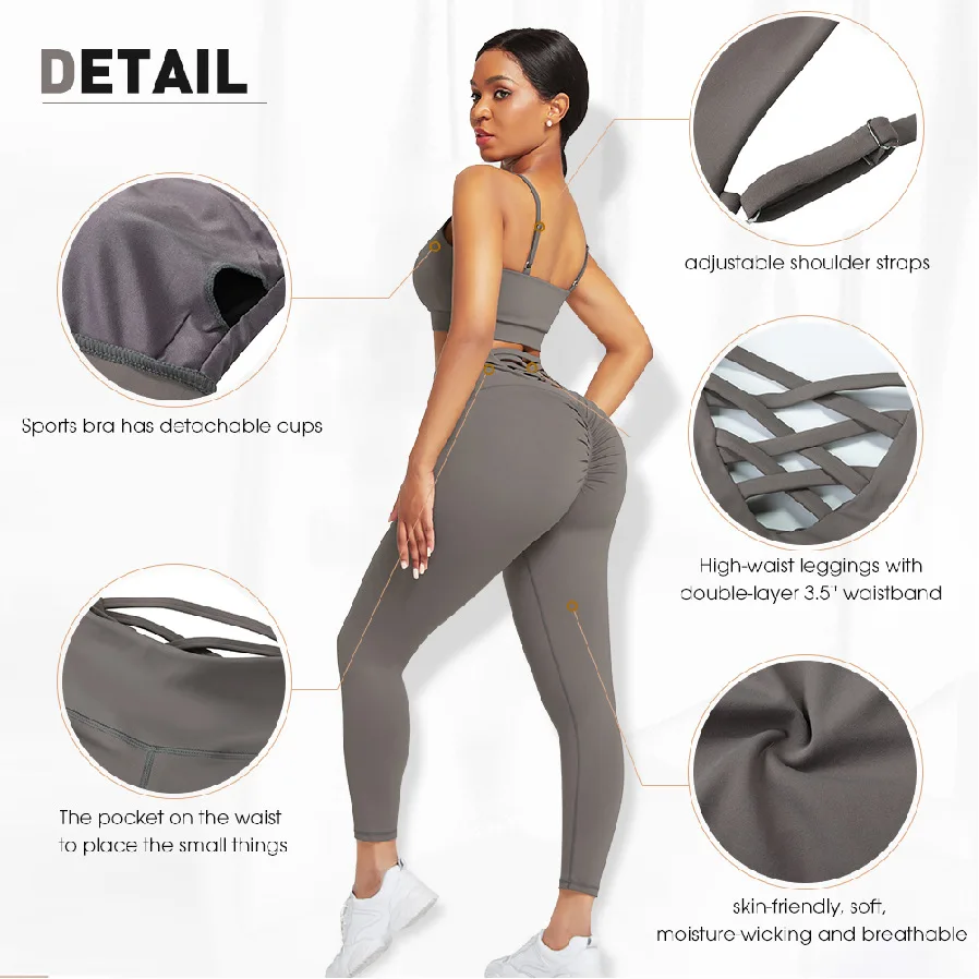 Custom Logo Fitness Activewear Women Sportswear Ropa Deportiva Mujer Seamless Elasticity High Waist 2 Piece Yoga Wear Set