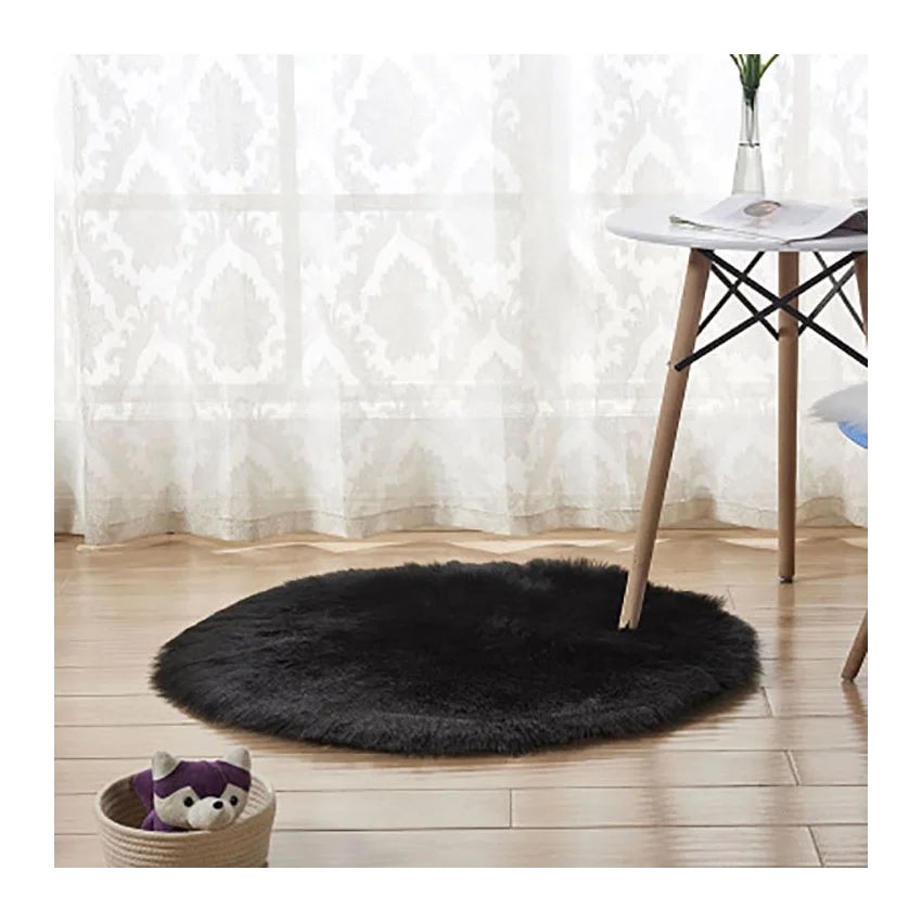 Искусственный черный ковер из искусственного меха для спальни