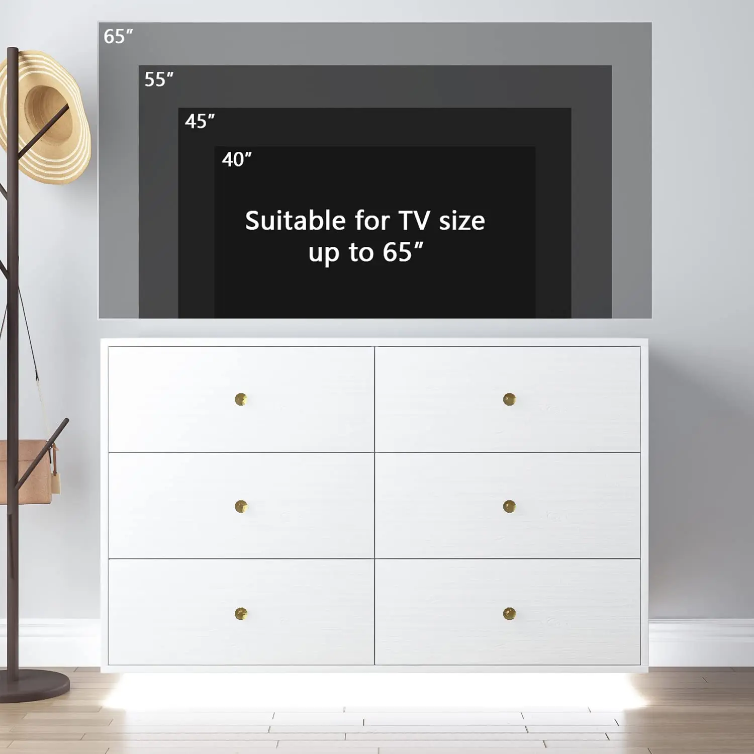 Wood Led Light Dresser Organizer Table Set Modern 6 Drawers Dresser Chest of Drawers Dressers Bedroom Furniture White