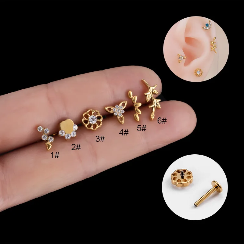 ASTM F136 Titanium Micro Insert Cubic Zirconia Triple Forward G23 Titanium Helix Ear Cartilage Tragus Studs Earring Lip Piercing