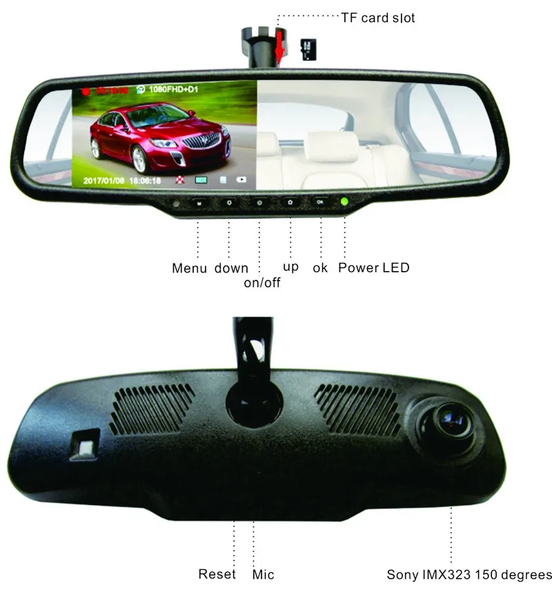 4.5 Inch IPS Screen FHD 1080P Mirror Dash Cam Dual Lens Car Camera DVR Rearview Mirror Monitor H.264