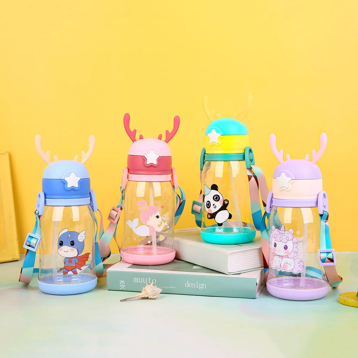 Hot Sale 550ml Kids Children Water Bottle for Outdoor Travel School Cute Cartoon Animal Baby With Shoulder