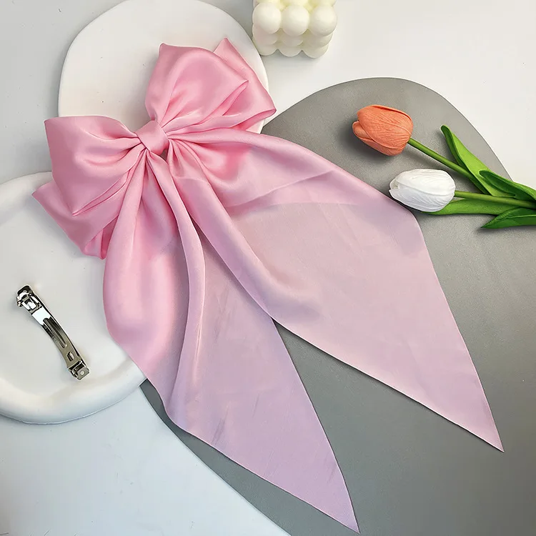 Luxury DIY Long Ribbon Hair Bow for Girls Hot Selling Korean Style Super Large Bow Hairpin Satin Bow Hairpin Accessories