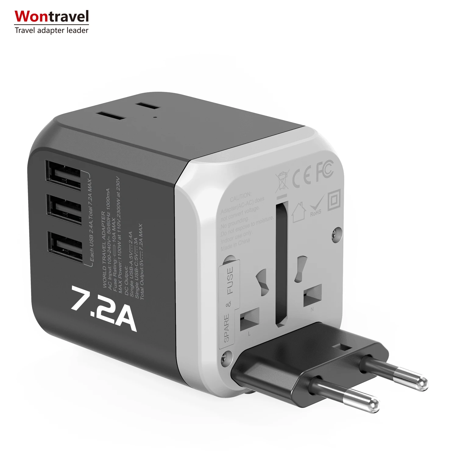 
Newest product travel adapter 3USB type c 7200mA quick charger international travel adaptor 