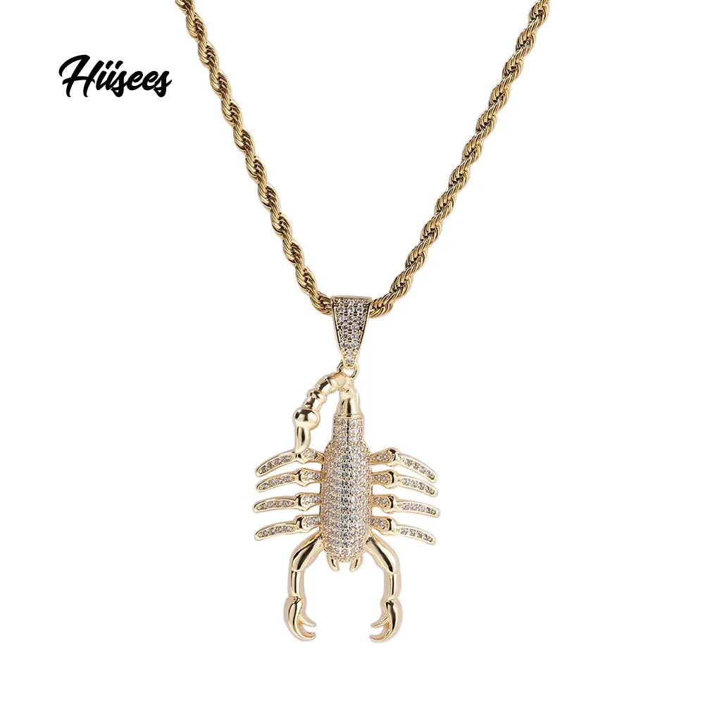 Fashion Hip Hop Full Diamond Scorpion Pendant Fried Dough Twists Chain Necklace Versatile Charm Jewelry Sweater Chain