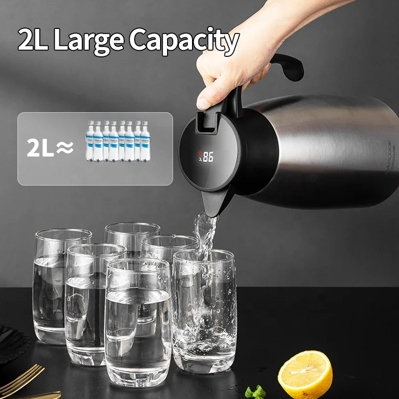 Hot Sales Led Temperature Sensor Glass Thermal Carafe Vacuum Insulated Thermos Carafe Flask Vacuum Coffee Carafe Kettle