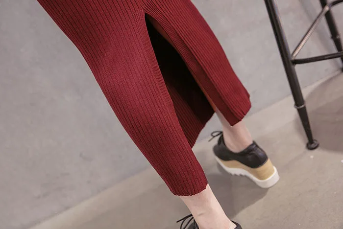 Женская офисная юбка весенне-осенняя трикотажная черная длинная юбка-карандаш с разрезом сзади элегантная повседневная высокой талией