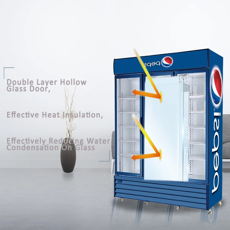 Dynamic Cooling Black White Glass Door Display Cooler Display Fridge Triple Door Upright Cooler