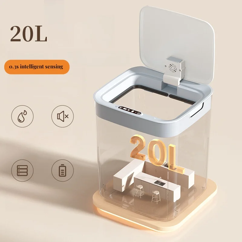 large capacity 20L smart sensor automatic trash can for bathroom with trash bag storge box