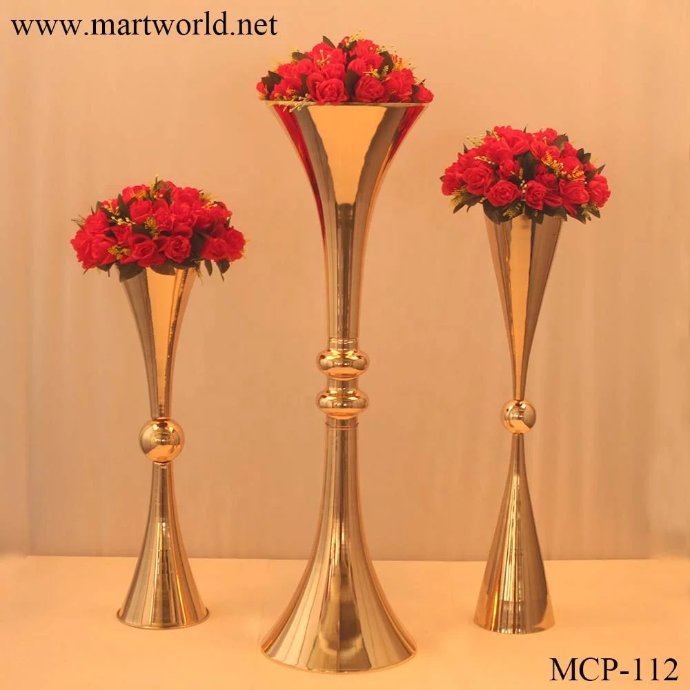 wholesale gold metal trumpet vase wedding decoration wedding table centerpiece wedding vase for tablarty decoration(MCP-112)