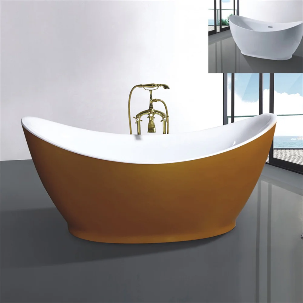 Modern Bath Luxury Yellow Boat Shape Standalone Bath Tub Acrylic Bathtub