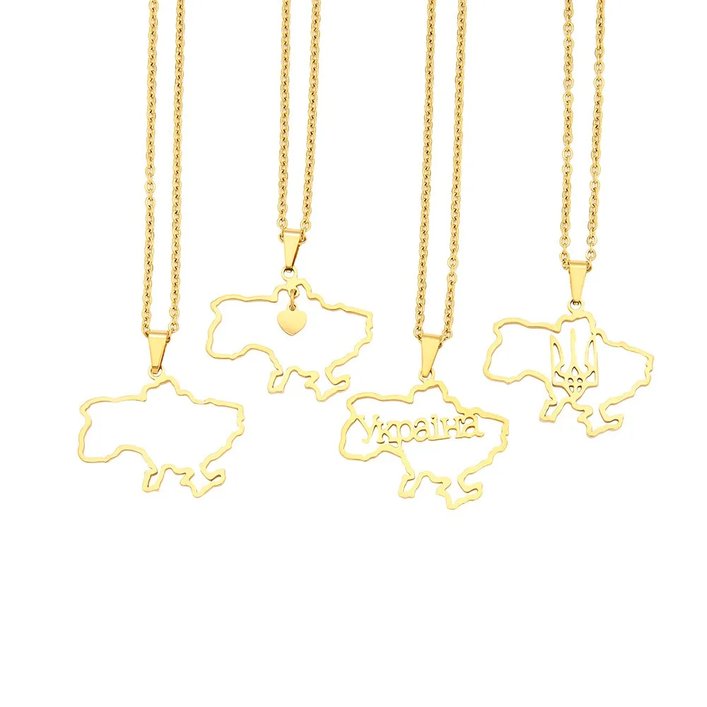 Free samples Custom Stainless Steel Jewelry Hollow Letter Ukraine Map Flag Men Pendant Charm Couples Necklace For Women