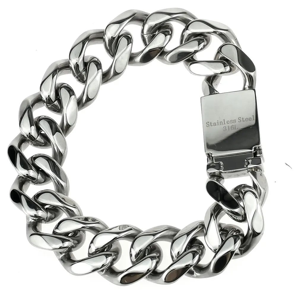 
Drop Shipping RTS Jewelry Silver tone 9-16mm Stainless Steel Miami Cuban Bracelet Men Women For Amazon Wish 