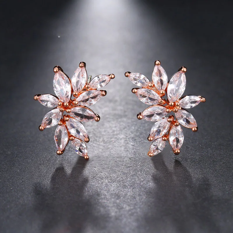 SLBRIDAL Prong Setting High Quality Copper Alloy Waterdrop Cubic Zirconia Stud Earrings Luxury Wedding CZ Jewelry Women Gift