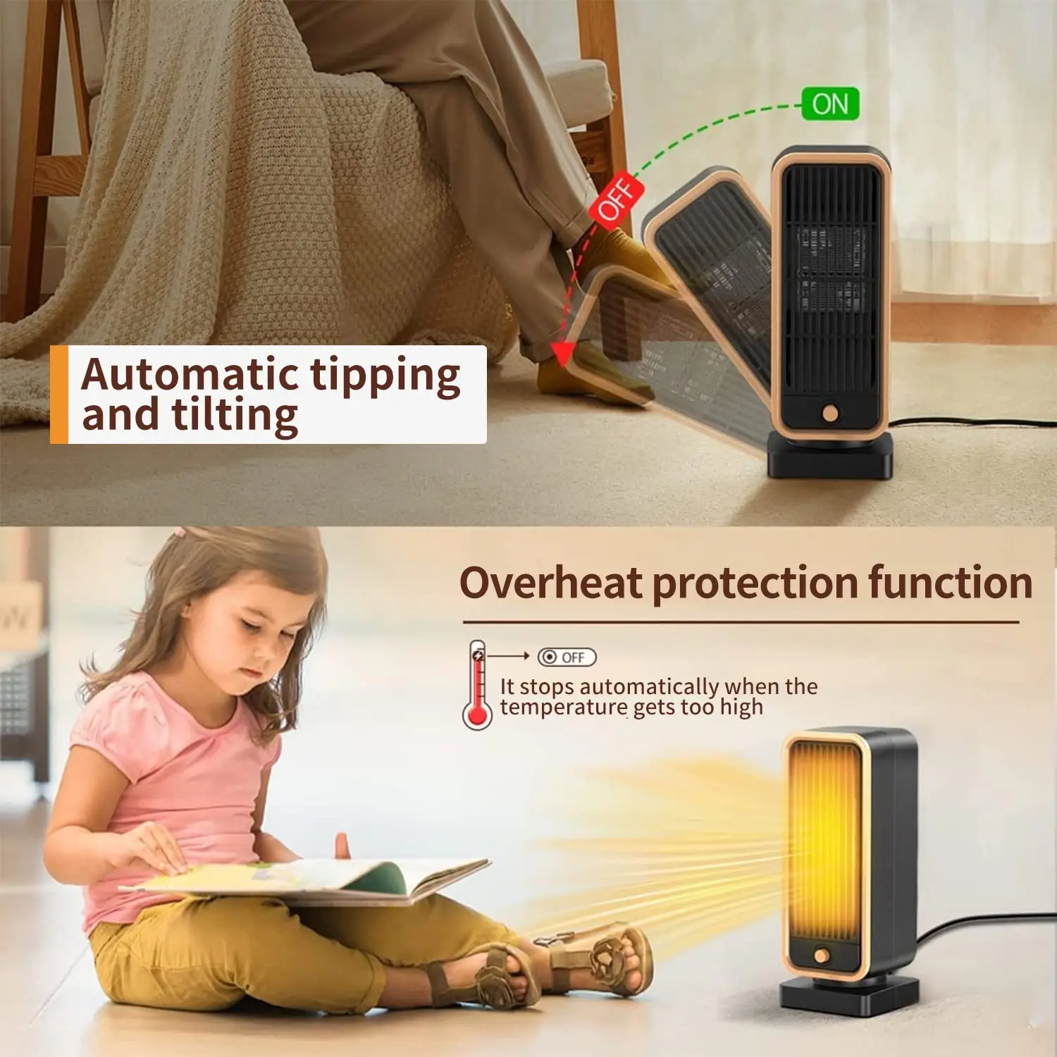 fan heater combo 500W Ceramic PTC Portable Heater Small Space heater For Indoor Use