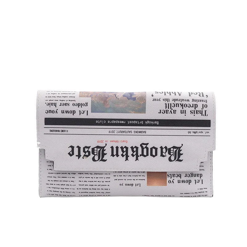 Women creative leather newspaper print clutch bag ladies sling crossbody bags