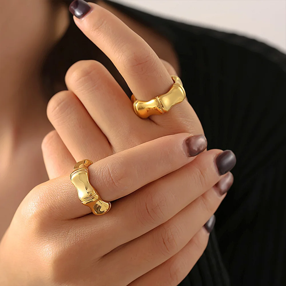 Carline Retro style Bamboo nodes China-Chic Bamboo Fashionable temperament Stainless steel gold-plated High quality ring jewelry