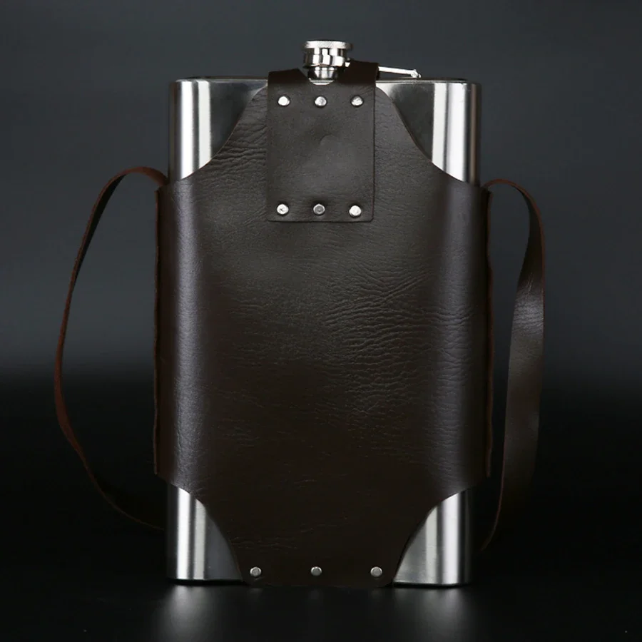 18oz 500ml large stainless steel hip flask with leather pouch