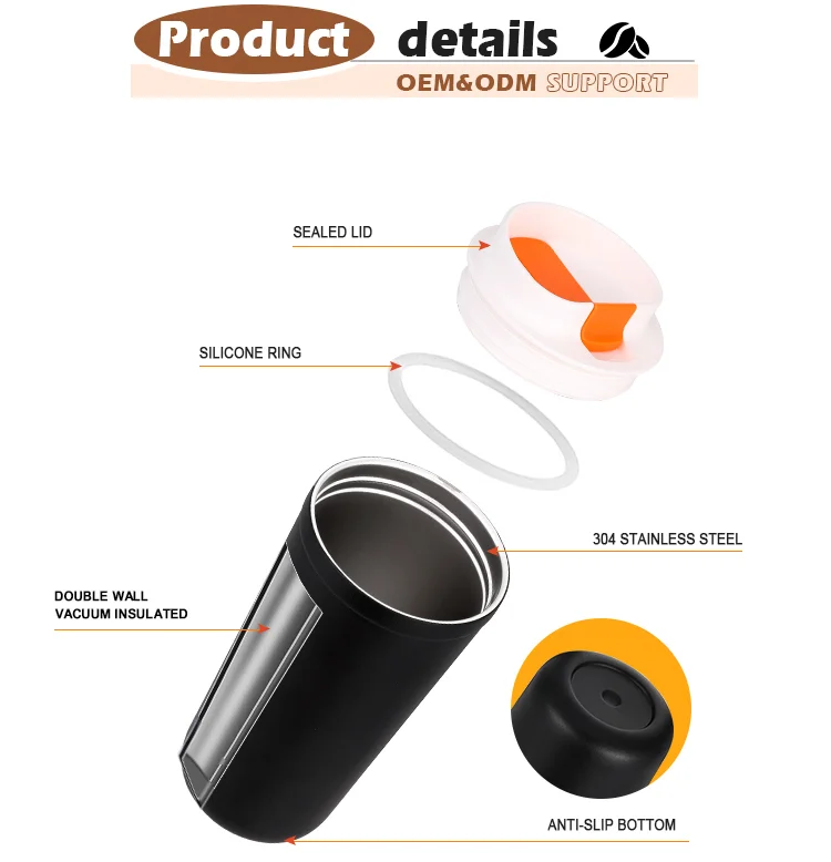 Eco Friendly 304 Double-layer Vacuum Stainless Steel Coffee Mug Outdoor Traveling Camping Cups with Sealed Lid