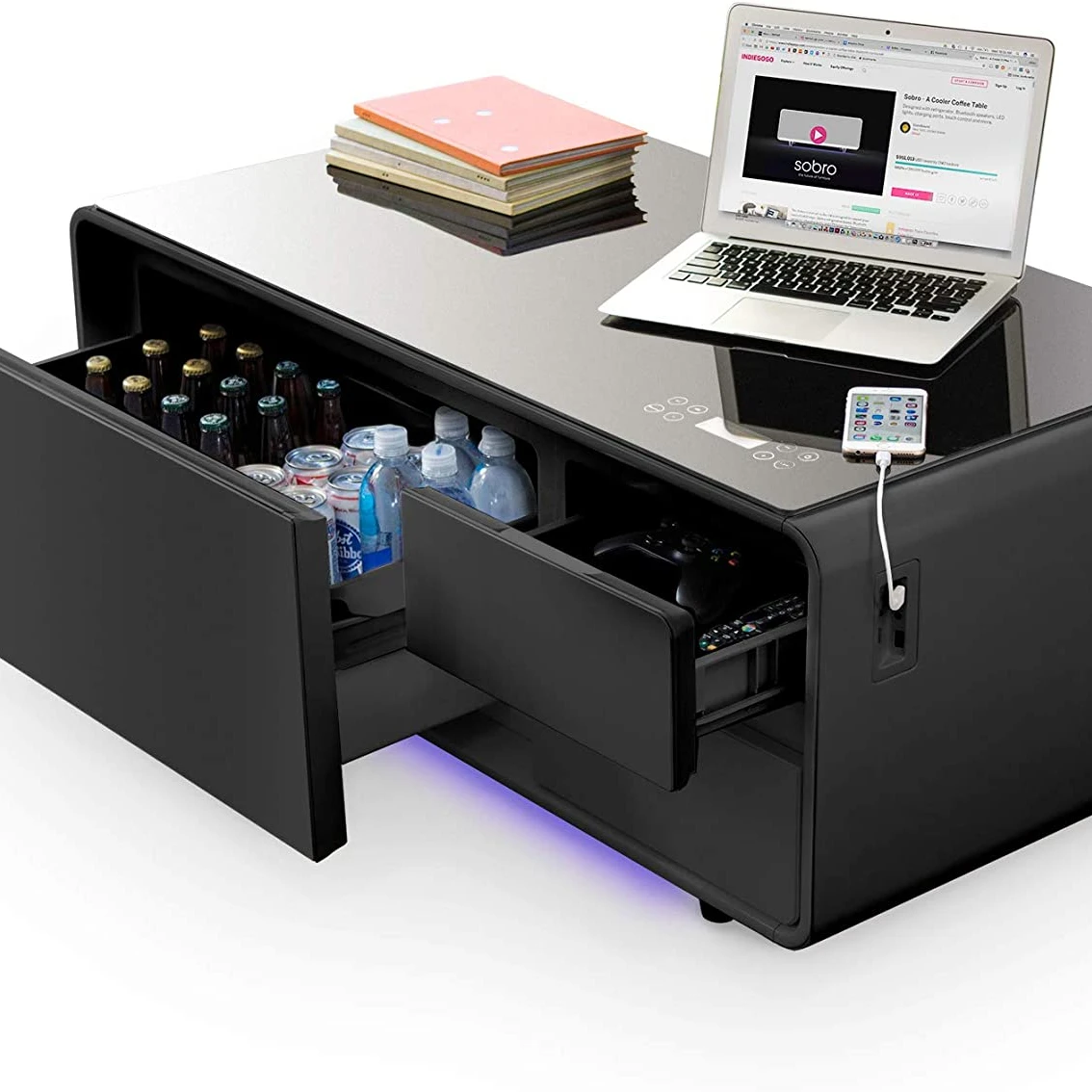 New Design Smart coffee table with built-in refrigerator, speaker, rechargeable, LED light