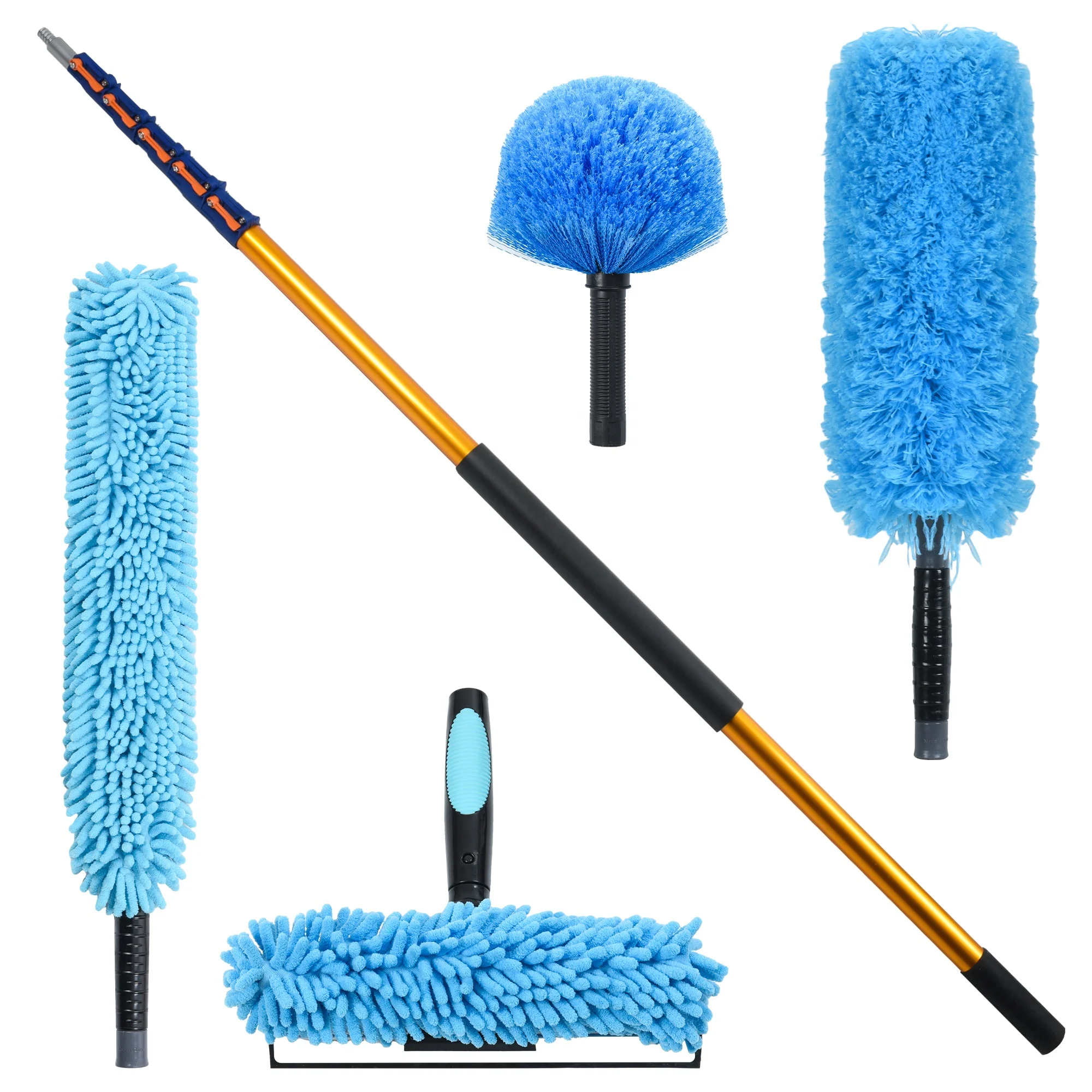 Lightweight Sturdy Window  brush Squeegee  Cobweb  Microfiber  Dusters Cleaning Kit with 30 Foot Telescopic Extension Pole