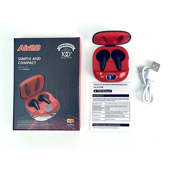 new arrival tws earphone AIR20 with battery display wireless bluetooth earbuds