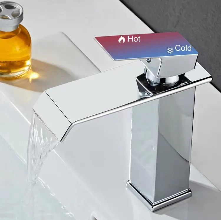 Modern Bathroom Stainless Steel Waterfall Spout Lavatory Faucet Single Handle Square Washbasin Faucet Mixer