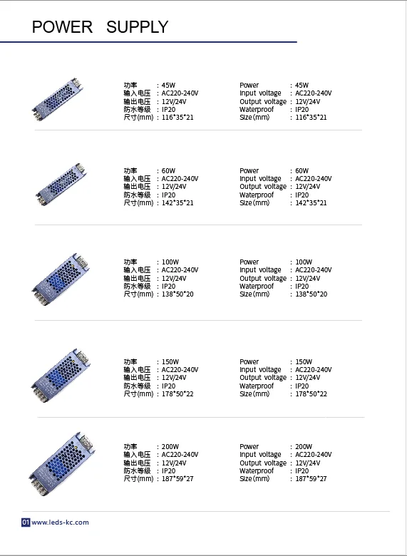Customized 110V/220V AC Fuente De Poder 60W 100W 200W 300W 400W LED Power Supply 12V 24V Strip Light Power Supply