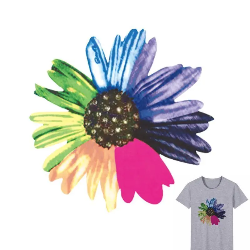 21x20cm Fashion Colorful Flower Iron On Patches For DIY Heat Transfer Clothes T-Shirt Thermal Stickers Decoration Printing