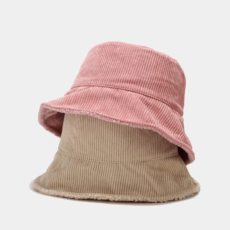 Light Board Corduroy Double-sided Wearing Bucket Hat Tide Retro Reverse Bucket Caps Wholesale Custom Logo Ins Solid Color 50 Pcs