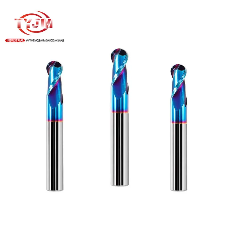 Ball Nose 2 Flutes Milling Cutter Blue Coating Tungsten Steel Tool Cnc Machine Hrc55 Ball Nose Endmills  Milling Cutter Factory
