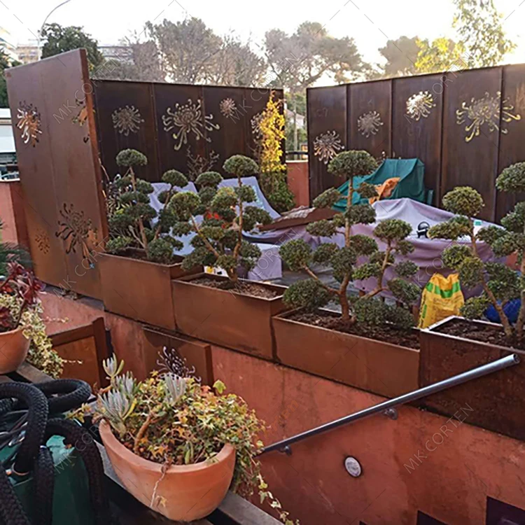 Decorative Laser Cut Corten Steel Free Standing Privacy Screens