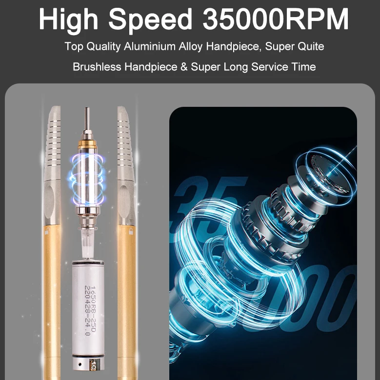 Wireless Portable Nails Brushless Motor Drill 35000 RPM Pro Electric Acrylic Nail Efile Grinder Machine Strong Drill for Nails