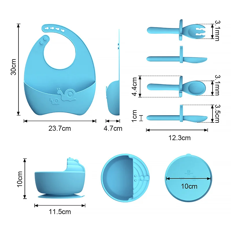 Fast Shipping Price BPA Free Food Grade Silicone Snail Animal Suction Tableware Baby Bowl Silicone Baby Feeding Set