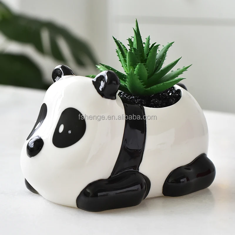 Succulent pot wholesale Cute Panda Group  White porcelain cartoon animal flower pot / ceramic glazed flower pot