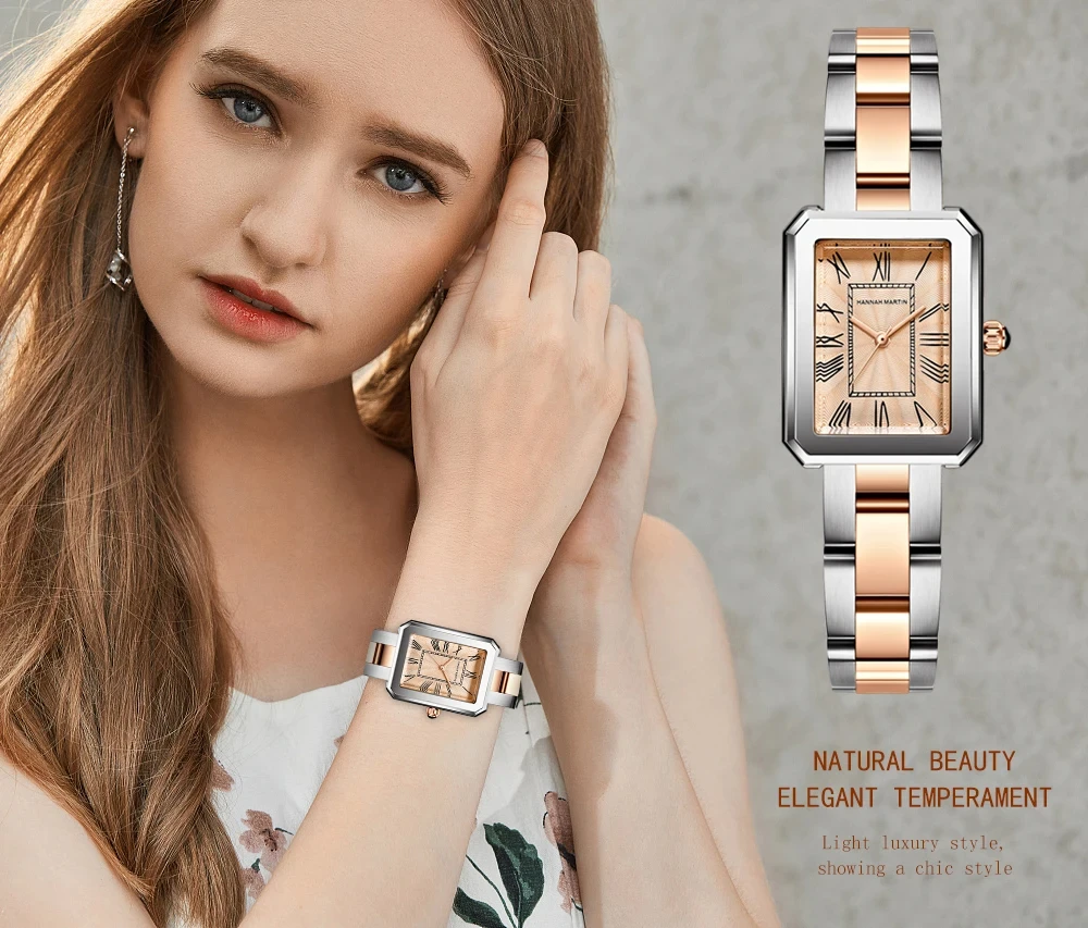 Hannah Martin 1301 Arrival Japan 2035 Quartz Simple Square Dial Classic Women ladies lady Watches Elegent Rose Gold Wrist Watch