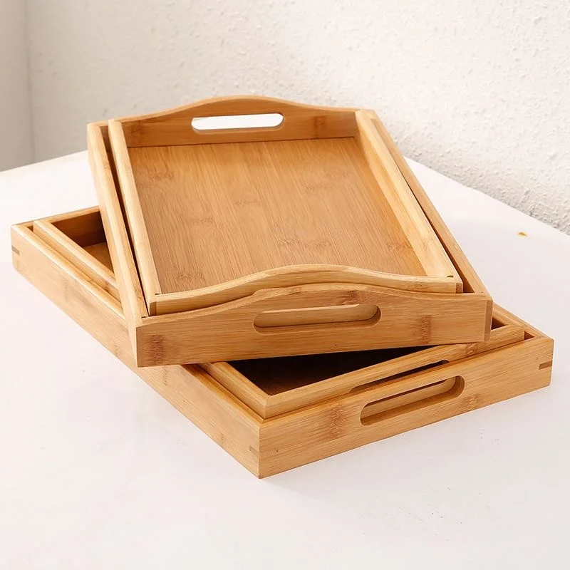 Custom Logo Rectangular Household Bamboo Wood Tea Water Cup Bread Snack BBQ Food Serving Tray dinner plate