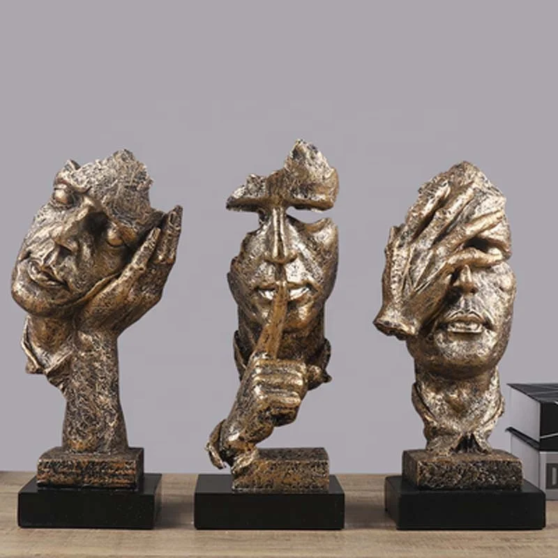 Home Decor Nordic Silence Is Gold Statues Thinker Abstract Art Resin Crafts