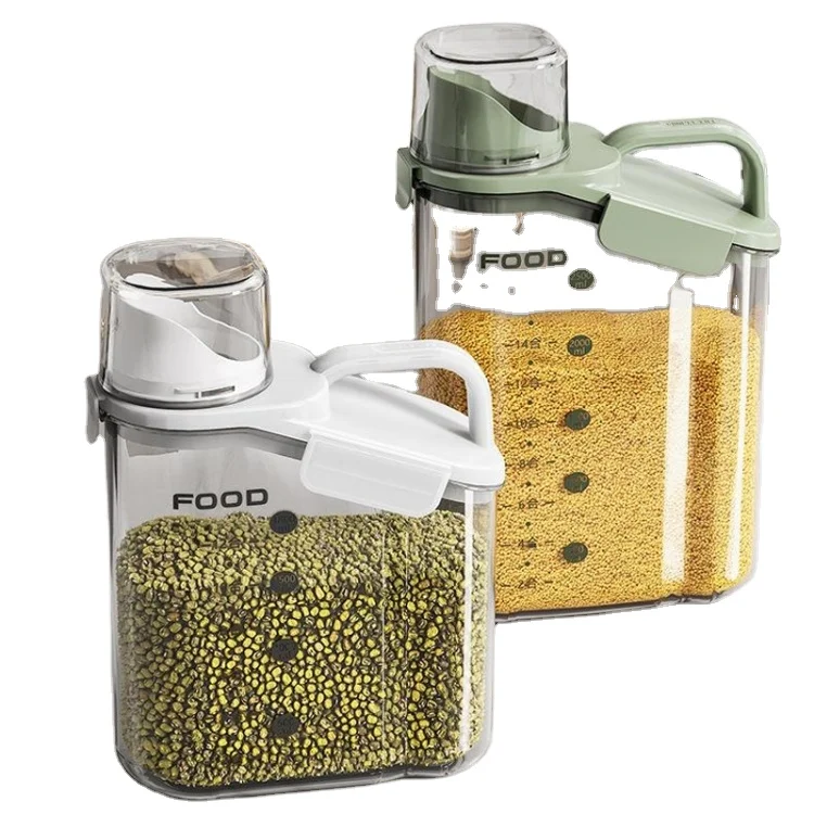 1600ml Plastic Sealed Grains Container Dry Food Storage Bin with Measuring Cup Pouring Spout Food Storage