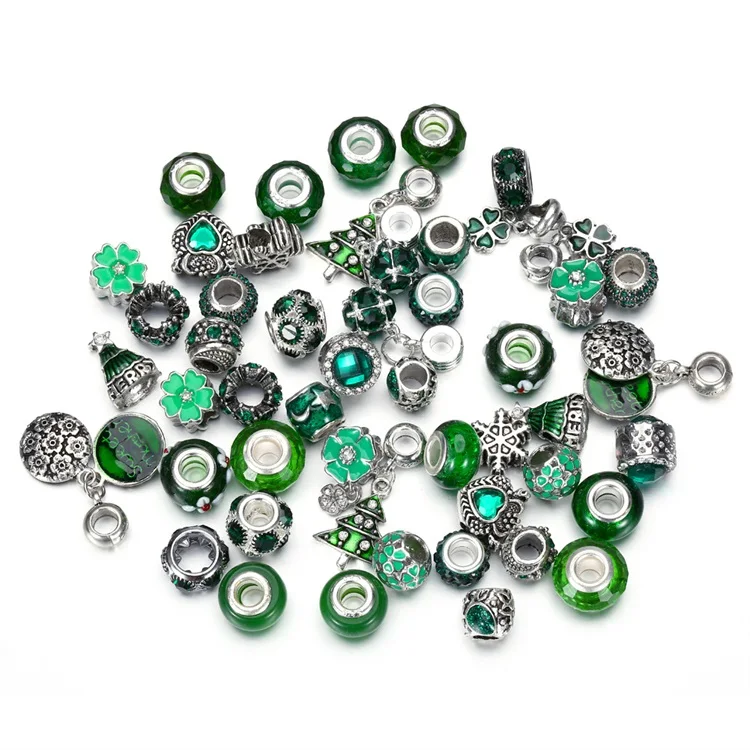 50 Pcs/Set Alloy Bead Large Hole Jewelry Findings Components For Women DIY Bracelet Necklace Glass Crystal  Beads