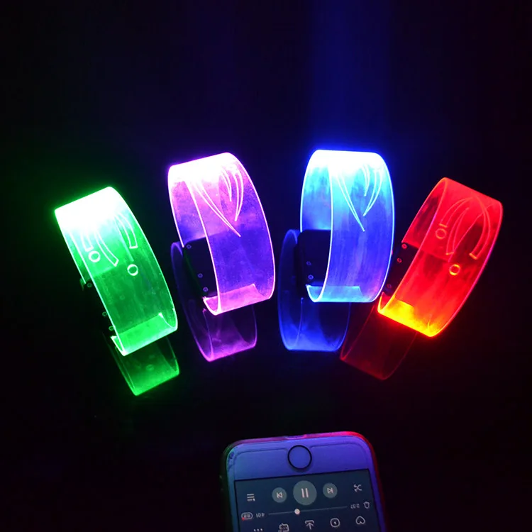 Customized Logo Engraved TPU Music Activated Led Rave Bracelet with Magnetic