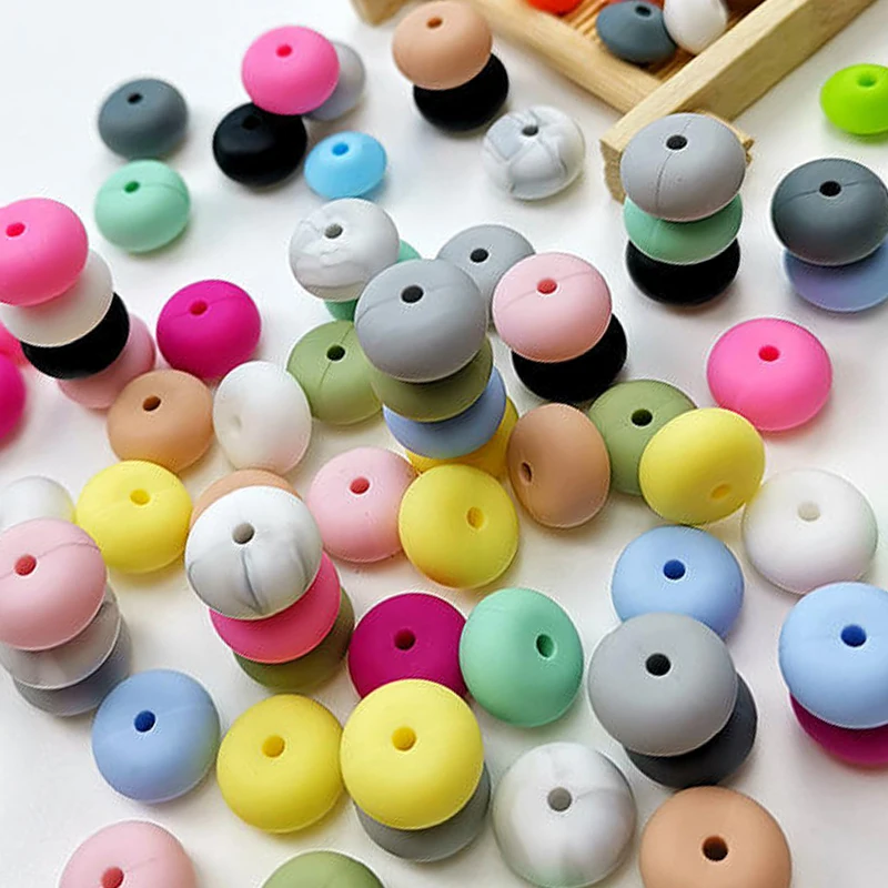 Bpa Free Multicolor Non-Toxic Chewable Beads Diy 12mm Flat Silicone Abacus Beads