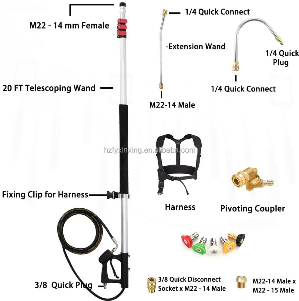 Xinxing 6-20 ft Telescoping Water Fed Pole System Cleaning Equipment High Pressure Washer for Window Washing