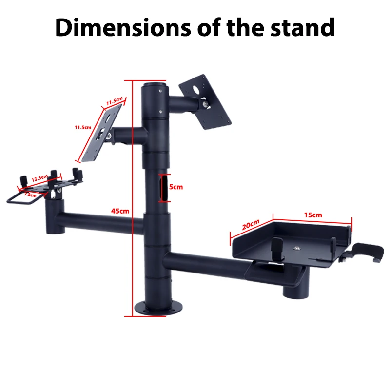 Custom double screen pos pole mount with keyboard tray rotate 360 vesa stand for pos & commercial display system