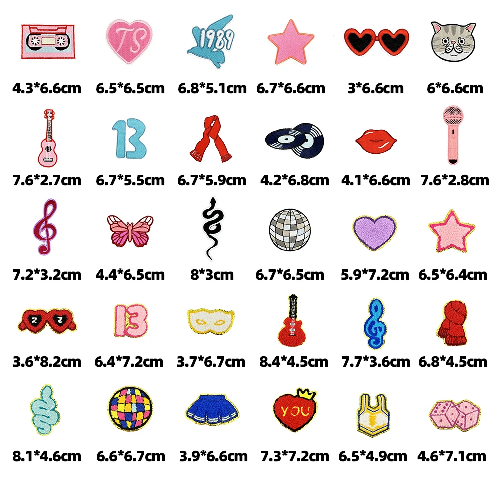 new lovely music theme iron on embroidery chenille guitar bag scarf disco decoration patches