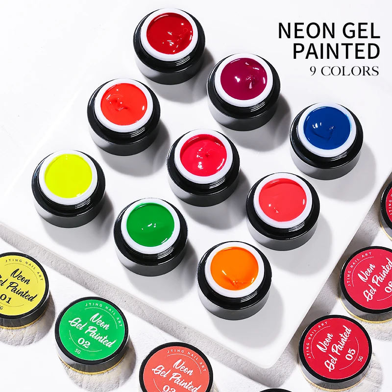 JTING Hot Popular 9 colors creative Fluorescent painting gel private label neno gel painted uv nail art paint ODM/OEM custom
