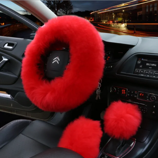 Автомобильный чехол Шерстяной Чехол меховой автомобильный на руль универсальный Комплект из трех