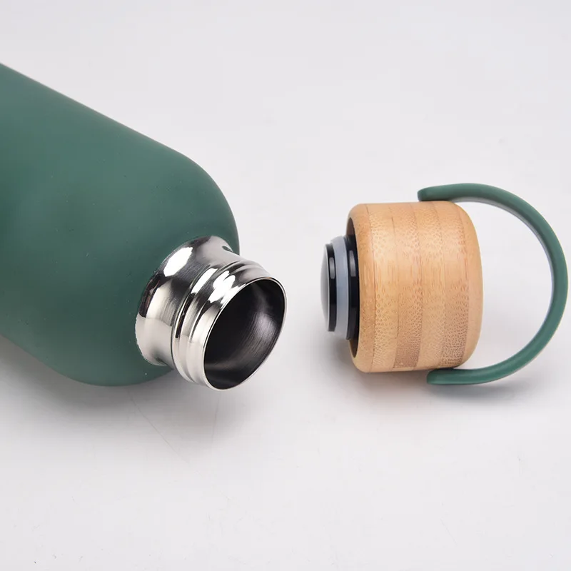 Yeway botella de agua American ins small mouth Water bottle bamboo cover 304 stainless steel Water Bottle double layer cup